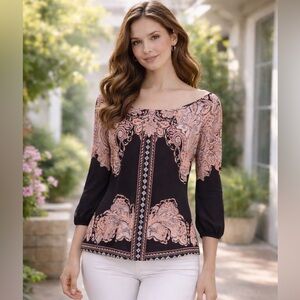 JM Collection Black Peach Long Sleeve Top